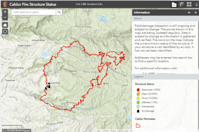 Caldor Fire Structure Status