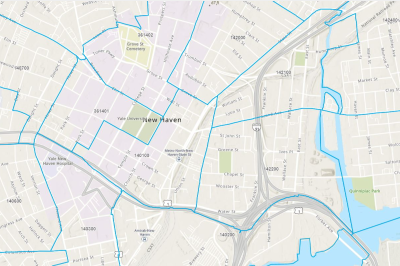 Map of New Haven Parks 0.5 Mile Buffer Area and Census Block Group Tracts